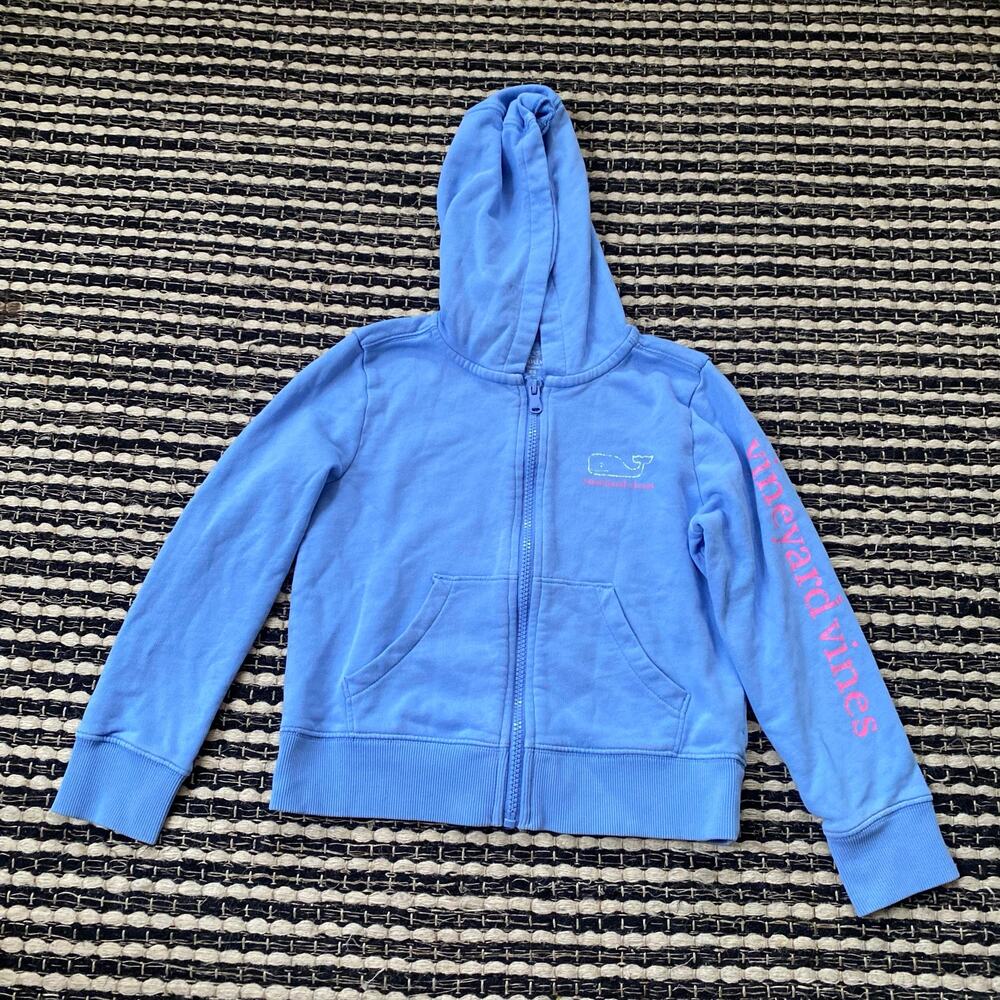 🌿Vineyard Vines Girls Blue Whale Logo Spellout Long Sleeve Hoodie XS 5/6